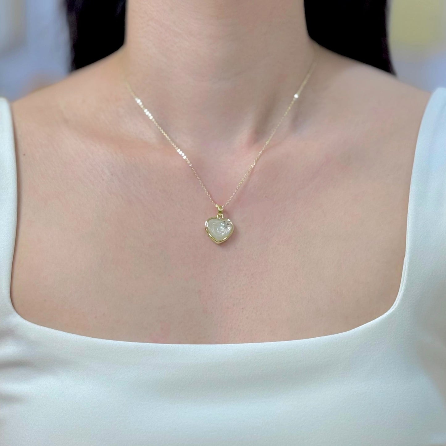 Handmade heart pendant with white shimmer and gold sparkles, 14k gold plated chain, gift for her